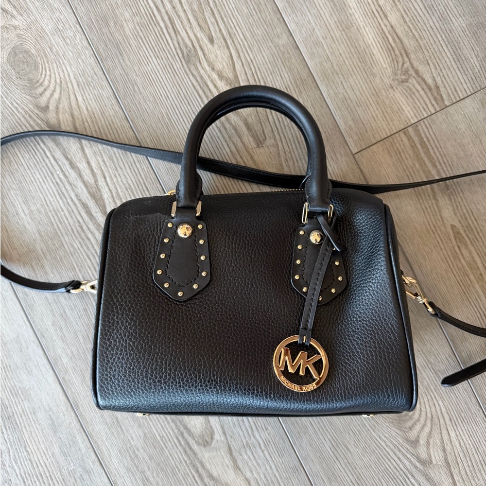 Michael Kors Black Satchel Purse with Gold Accents